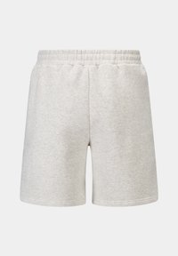 Grå bomullsshortser med elastisk midjebånd, et enkelt design og en myk tekstur. Shortsen har rett snitt og ingen synlige lommer.