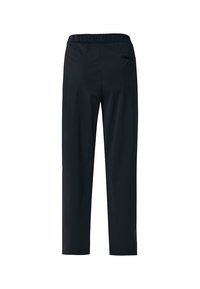 Svarta träningsbyxor med stretchmidja, smalnande ben och en sidoficka, tillverkade av ett mjukt och lätt material.