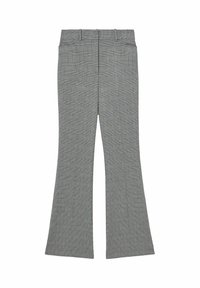 Halli plisseeritud püksid sileda tekstuuriga, millel on pihaosa ja tagatasku detail, esitlevad ruudulist mustrit.