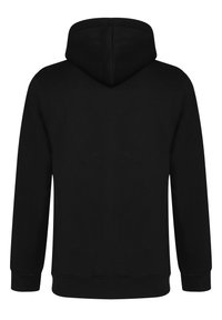 Felpa nera con tasca frontale e cappuccio regolabile con cordino. Presenta polsini e orlo a costine, realizzata in morbido cotone.