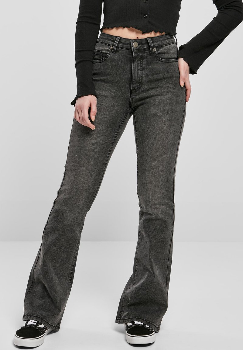 Urban Classics HIGH WAIST - Trapezaste traperice - black heavy acid washed