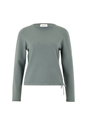 Lichtgroene lange mouwen sweater van zacht materiaal. Heeft een ronde halslijn en een trekkoord detail aan de onderrand voor aanpassing.