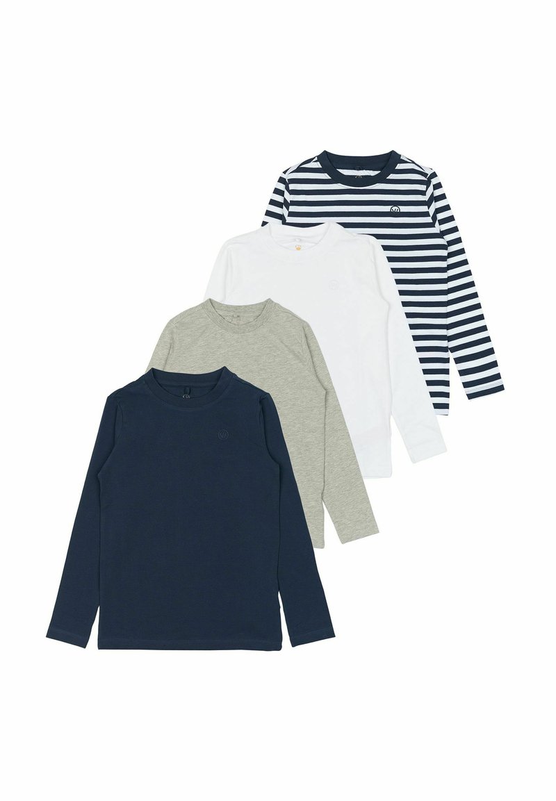 Neljä pitkähihasta T-paitaa: tummansininen, vaaleanharmaa, valkoinen ja tummansininen raidallinen. Valmistettu pehmeästä puuvillasta, jossa on pyöreät kaula-aukot ja minimaalista brändäystä.