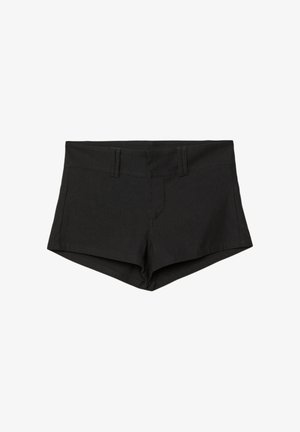 Shorts neri in cotone con un design aderente, dotati di una vita alta e tasche laterali. Il tessuto ha una consistenza liscia e cuciture minime.