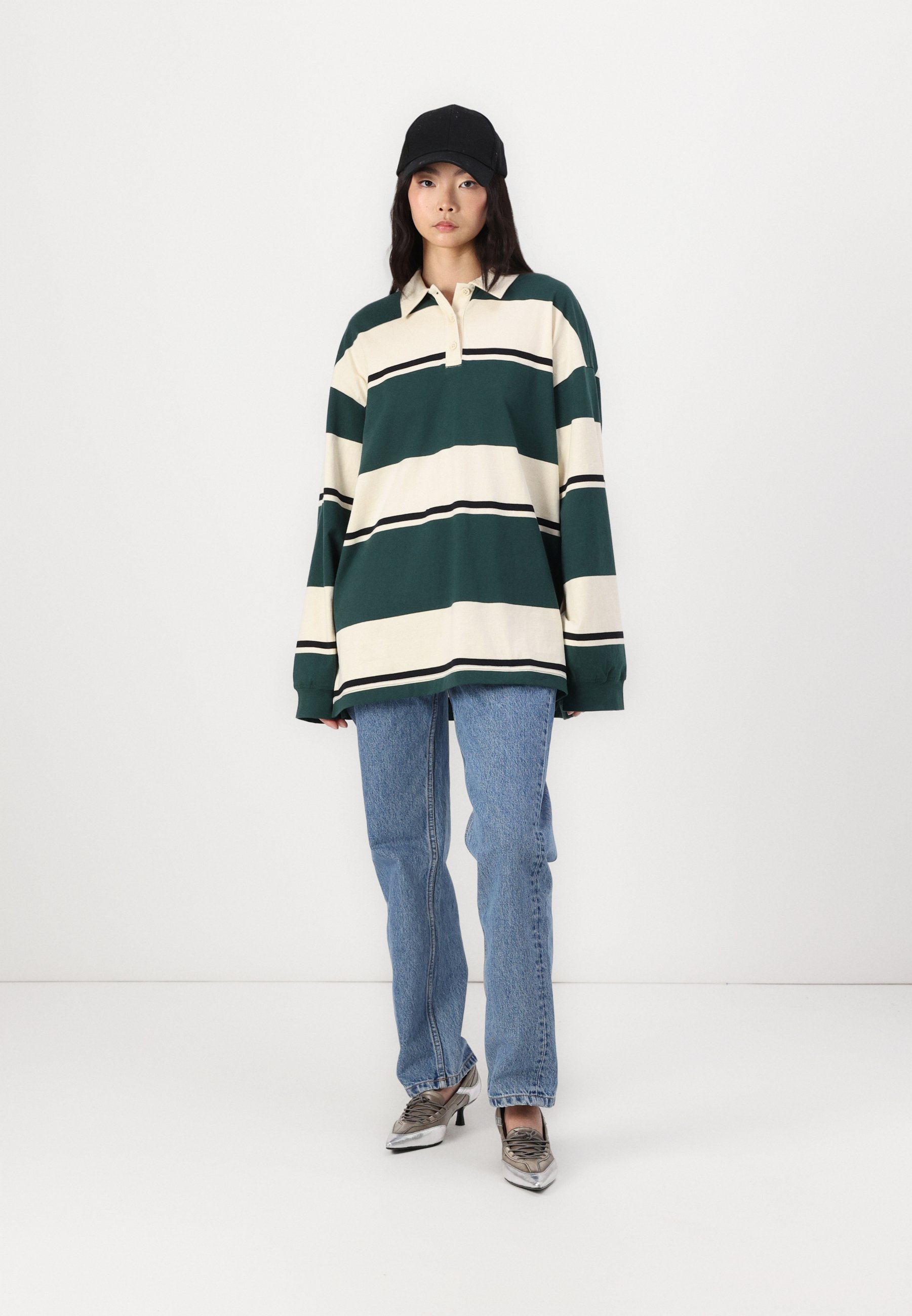 売れ筋商品|||ウィークデイ Tシャツ レディース トップス EMMA STRIPED OVERSIZED LONG SLEEVE - Polo shirt - yellow/green Weekday EMMA STRIPED OVERSIZED LONG SLEEVE - Polo shirt