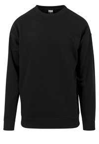 Felpa nera girocollo in misto cotone, con maniche lunghe, polsini a coste e orlo dritto. Design minimalista senza decorazioni.