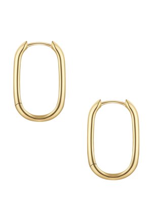 Goldfarbene Metallohrringe in geometrisch ovale Form mit glatten Kanten und polierter Oberfläche. Leichtes Design mit einer einfachen, modernen Ästhetik.