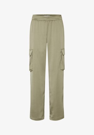 Svijetlo maslinasto zelene cargo hlače s elastičnom trakom u struku, bočnim džepovima i glatkim, laganim materijalom. Dizajn ravnog kroja povećava udobnost.