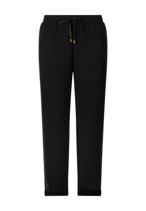 Pantaloni sportivi neri con vita elastica, dotati di pannelli in rete laterali e design a gamba tapered. Tessuto morbido con una consistenza liscia.