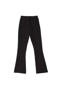 Leggings neri a campana realizzati in tessuto elasticizzato, con un'alta vita e design senza cuciture per comfort e flessibilità.