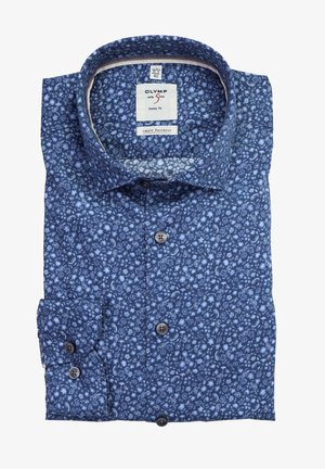 Niebieska koszula męska slim fit z drobnym wzorem kwiatowym i paisley, z zapięciem na guziki przy mankietach i klasycznym kołnierzykiem, rozmiar 40 (15 3/4).