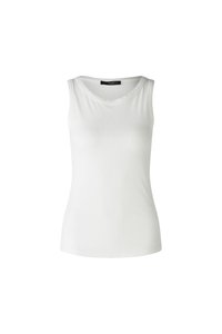 Weißes, geripptes Tanktop mit rundem Halsausschnitt und breiten Trägern. Weicher Textur und figurbetonter Schnitt, entworfen für Komfort und lässigen Tragekomfort.