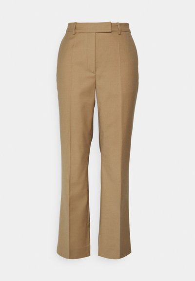 Kaki bukser med en tætsiddende talje, lige ben-design og stofstruktur. Har sidelommer og flad front med bæltesløjfer.
