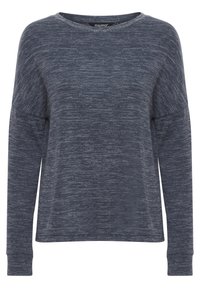 Mørkeblå melert langermet sweatshirt med rund hals og avslappet passform. Myk tekstur og subtile variasjoner i farge gjennom hele plagget.