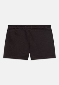 Shorts en coton noir avec une texture lisse, ceinture élastique et ourlets cousus. Design simple, sans motifs ni accents.