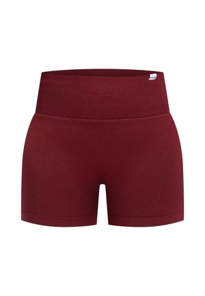 Bordeaux sportshorts met een brede geribbelde tailleband en een glad, aansluitend ontwerp. Geen zakken; naadloze constructie voor comfort.