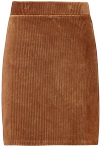 Brun fløjl mini nederdel med vertikal ribbet tekstur, et tætsiddende design og en elastisk talje for komfort.