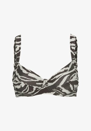 Zwart-witte zebraprint bikinibovenstuk met verstelbare schouderbandjes en beugelondersteuning.