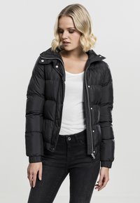 Urban Classics - LADIES HOODED PUFFER JACKET - Téli dzseki - black Miniatűr kép 1