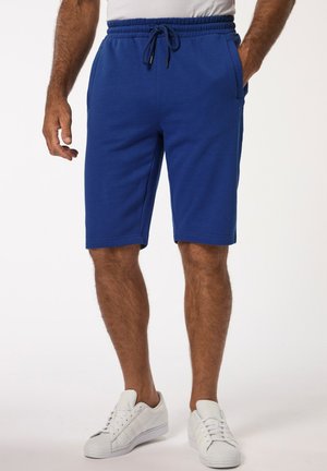 Pantaloncini blu realizzati in un tessuto morbido con una cintura elastica e coulisse. Presentano due tasche laterali e una vestibilità comoda fino alle ginocchia.