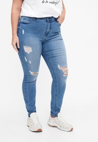 Zizzi - AMY WITH SUPER AND DETAILS - Slim fit -farkut - blue denim Pienoiskuva 1