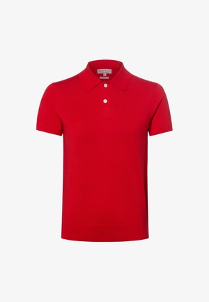 Polo rouge à manches courtes avec deux boutons blancs et un col classique, présenté sur un fond blanc.