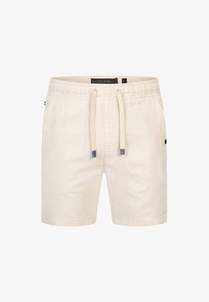 Jasnobeżowe szorty wykonane z teksturowanej bawełny, z elastycznym paskiem w talii ze sznurkiem, bocznymi kieszeniami i małą metką z logo.