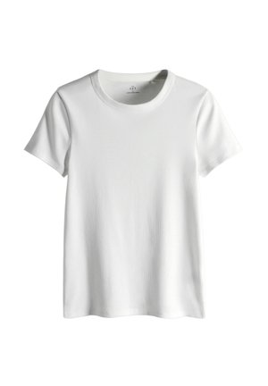 Witte korte mouwen T-shirt met een ronde halslijn. Gemaakt van geribd materiaal met een gladde textuur en een comfortabele pasvorm.