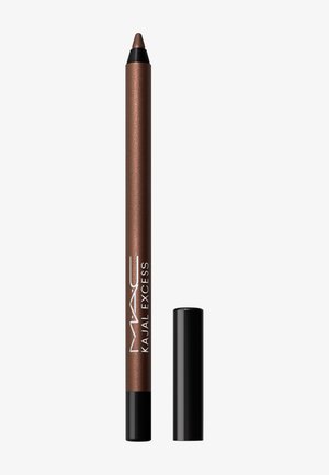 Crayon eyeliner MAC Kajal Excess métallique marron avec base noire et capuchon retiré placé à côté sur fond blanc.