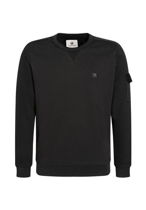 Must mustreidiga musta värvi sviiter, millel on V-kaelus, soonikkätised ning väike logo paigaldus rinnal ja varrukal.