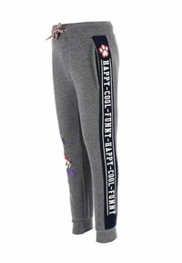 Grijze joggingbroek van katoenmix, met zijzakken, elastische tailleband met trekkoord en bedrukte accenten in blauw en rood.