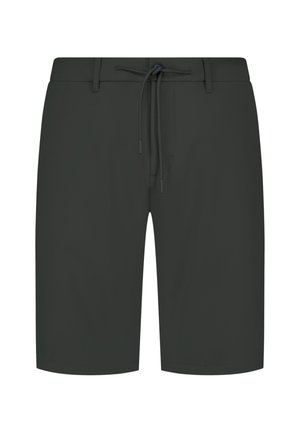 Donkergrijze knielange shorts met riemlussen en een voorzijde strikkoordsluiting.