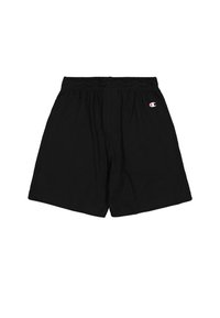Schwarze Baumwollshorts mit einem elastischen Bund. Verfügt über ein kleines Logo auf der linken Seite. Weite Beinöffnungen und ein schlichtes Design.