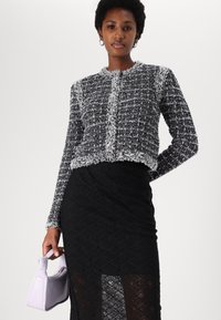 KARL LAGERFELD BOUCLE CARDIGAN - Kardigán - black/white/sweet lavender