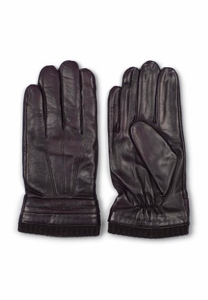 Mørkebrun lærhansker med en tettsittende design, med ribbet mansjett og tre pyntelinjer på baksiden. Glatt tekstur og tett passform.