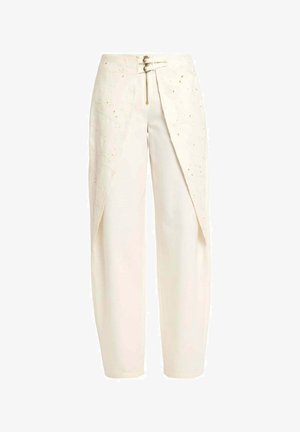 THE-ARE, PANTALÓN RECTO DE MUJER CON SOBREFALDA BORDADA Y HEBILLAS - Pantalones - beige