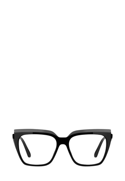 Occhiali neri oversize con montatura quadrata, caratterizzati da aste spesse e una finitura lucida, progettati con ampie lenti e angoli pronunciati.