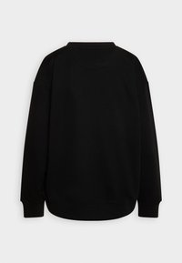 Schwarzer Sweatshirt mit rundem Ausschnitt, fallenden Schultern und gerippten Bündchen. Glatte Textur mit lockerer Passform und ohne sichtbare Grafiken.