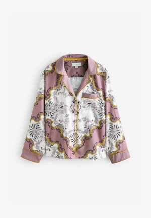 Öösärgi särk siidise kangaga, millel on roosa, valge ja must lillemuster kollaste aktsentidega ning rinnatasku. Pikad varrukad.