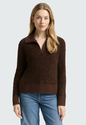 MIT KRAGEN - Poloshirt - dark pecan brown melange