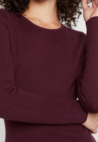 Maglietta a maniche lunghe ribbed bordeaux con scollatura rotonda e maniche aderenti, caratterizzata da una texture morbida e una finitura liscia.