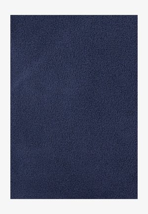 Tessuto in pile blu navy con una superficie morbida e testurizzata. Presenta un pelo denso e uniforme e un colore omogeneo in tutto il tessuto.