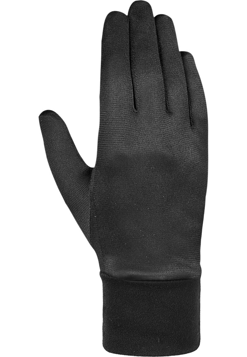 Guanto nero con superficie texturizzata, design aderente e polsino a coste. Realizzato in materiale flessibile per comfort e destrezza.