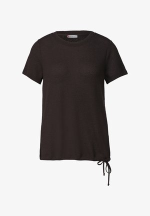 Street One, BASIC KNIT-LOOK T-SHIRT WITH ROUND NECK - T-shirt basique - black coffee