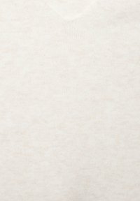 Helle beigem V-Ausschnitt-Pullover aus weichem, strukturiertem Stoff mit einem subtilen Rippmuster. Schlichtes und minimalistisches Design.