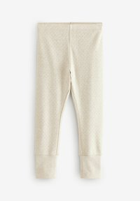 Leggings di un colore beige chiaro con un delicato motivo a diamante, caratterizzati da una morbida texture e da polsini aderenti alle caviglie.