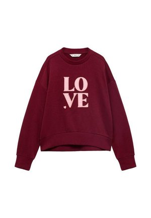 Bordowa bluza z krótkim krojem, z jasnoróżowym haftowanym napisem "LOVE". Miękki materiał i żebrowane mankiety.