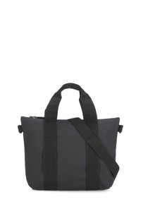 Borsa tote nera realizzata in tessuto resistente, dotata di due manici robusti e di una tracolla staccabile. Design minimalista con chiusura a zip.