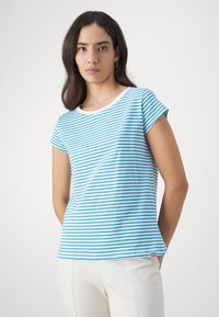 Mads Nørgaard STRIPE TEASY TEE - T-Shirt print - brilliant white/mediterranian blue