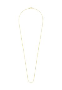Goudkleurige ketting met een dunne, flexibele schakel en een kreeftsluiting. Heeft een slank, minimalistisch ontwerp en een gladde, glanzende afwerking.